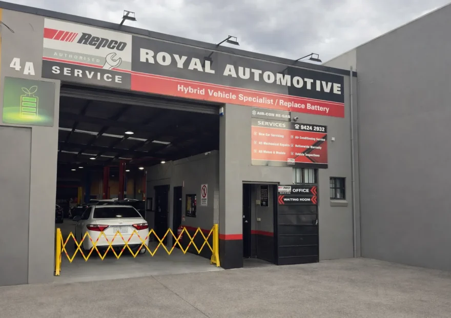 Front of the Royal Automotive workshop in Epping with Repco Authorised Service signage